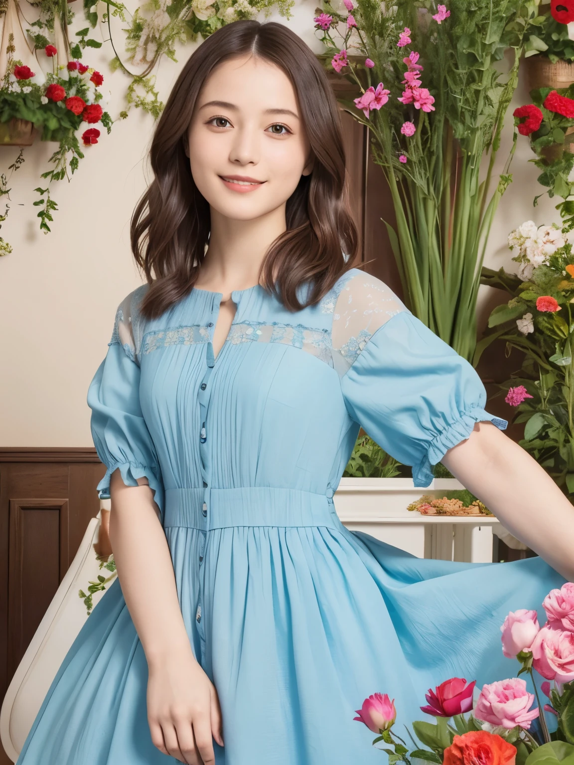 Araffe woman in a blue dress posing for a picture - SeaArt AI