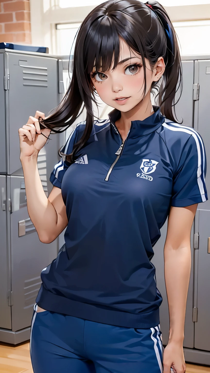 locker room,close-fitting tracksuit,upper body jersey、(Thin type:1.5),( Big Breasts),( Search 。 hairstyle is random),( highest image quality taken by Ki,(8k), super real , 最 High Quality , High Quality , high res, High Quality なテクスチャ, high details, beautiful details, Fine Details, very detailed CG, detailed texture , realistic expression of face , masterpiece, before)