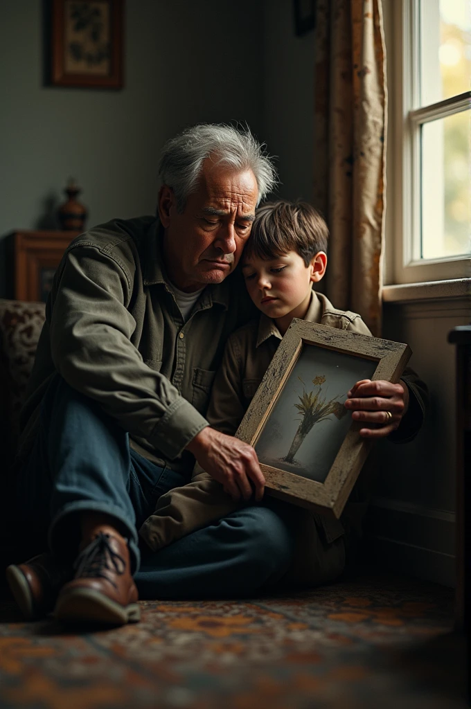 Polaroid photo of a father with his son on the swing in Paranormal Order RPG model