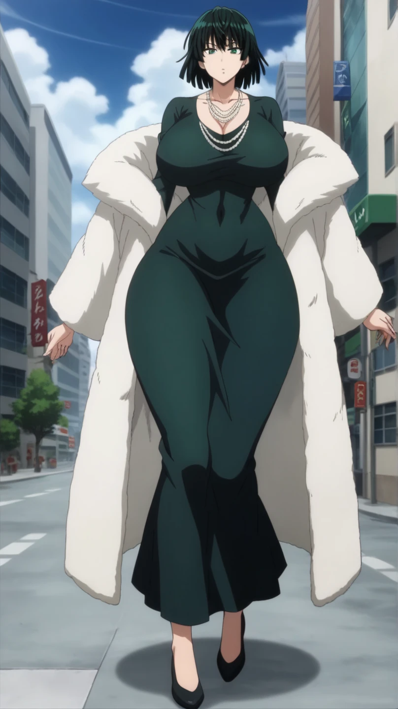 Fubuki,one punch man,city,perfect body,large breast,detailed face,green eyes,Prompt: (huge gigantic super mega hyper:1.3),(biggest round giant massive :1.3),perfect lighting,big ass,black dress,dress,fur coat,high collar,jewelry,necklace,off shoulder,taut clothes,taut dress,,collapse face,stomach distension,large penis,venous penis,source_anime,masterpiece,best quality,highres,absurdres,official art,official style,source_anime,anime screencap,anime coloring,megami magazine,anime,animated,explicit, shiny skin,