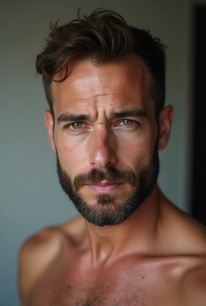 a handsome guy with sweaty hairy armpit and a penis