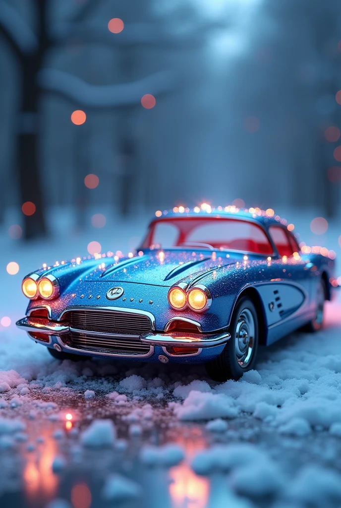 Beautiful Christmas Christmas Toy in the shape of a sports car with red sparkles, 8 k,  masterpiece fails,  better quality ,  complicated details,  maximum quality , ultra details,