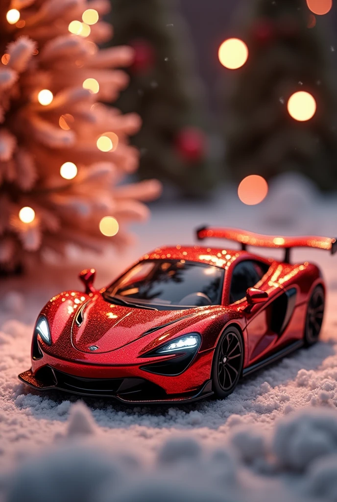 Beautiful Christmas Christmas Toy in the shape of a sports car with red sparkles, 8 k,  masterpiece fails,  better quality ,  complicated details,  maximum quality , ultra details,