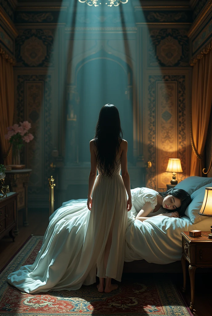 (((((Sensuality and mystery: (duas lindas mulheres morenas e loiras suando, olhos azuis e seios grandes, corpo inteiro, roupas transparentes, view of the back, com uma bunda redonda, nu, Eles se beijam apaixonadamente, kiss from tongue to tongue, they are lying on a big round bed, )(folga de cama de seda vermelha)), ((blue neon nightclub lighting)), Nixeu e Sakimichan, Serafim Ahri KDA, lesbian kiss, inspired by Tim and Greg hildebrandt, Nick Silva e Ilya Kuvshinov, inspirado em Vincent Lefevre, Sakimichan e Frank Franzzeta, 8k lighting), Post apocalyptic,), h. r. estilo giger, gothic darkness, Invisible infrared), high Contrast, mistic), (profundidade), hyperornate Details), Kinetic lines and curves, diabo, (Cartaz de propaganda dos anos 1940), comic book superhero, (medium shot), scenecy), trending on ArtStation, electromagnetic