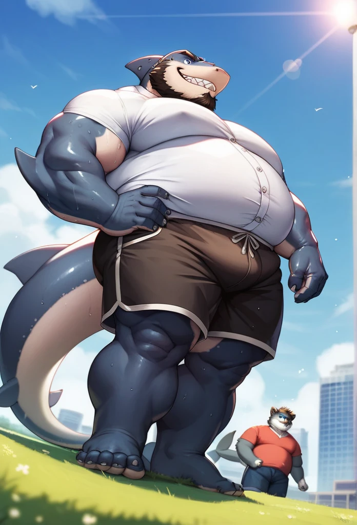 Solo, male, standing, alligator, rape face, hungry expression, grey skin, pink skin, big face, fangs, blep, thick tongue, green eyes, detailed eyes, overweight, flabby, big, massive, giant, fat, big arms, arms flexing, arms lifted up, hairy armpits, sweaty, extreme heat, sweat, steamy, hairy, happy trail, beard, hard penis, penis outline, exposed penis, penis through boxers, masturbating, touching penis, cum, orgasm, horny, pleasure, hard grip, sexy, by daftpatriot, by hyaku, by haps, cartoon shading, (((boxers, detailed genitalia outline, detailed crotch))), white background, background,