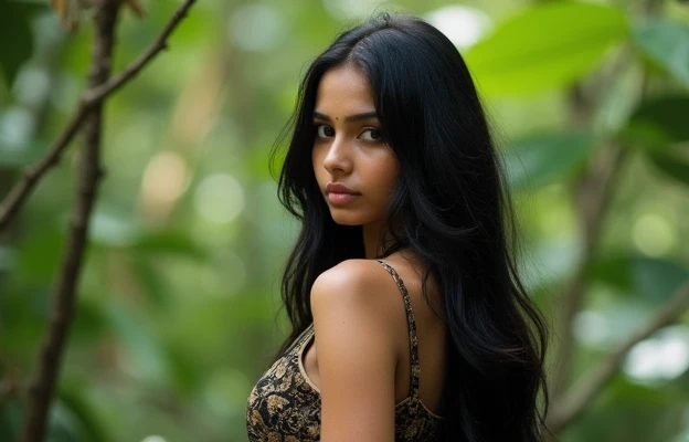 most beautiful Tamil girl nude realistic natural body natural lighting natural beauty natural natural pussy adorable body structure very long thick hair full nude sexy body Tamil girl giving hand job background village flower feald shine black hair