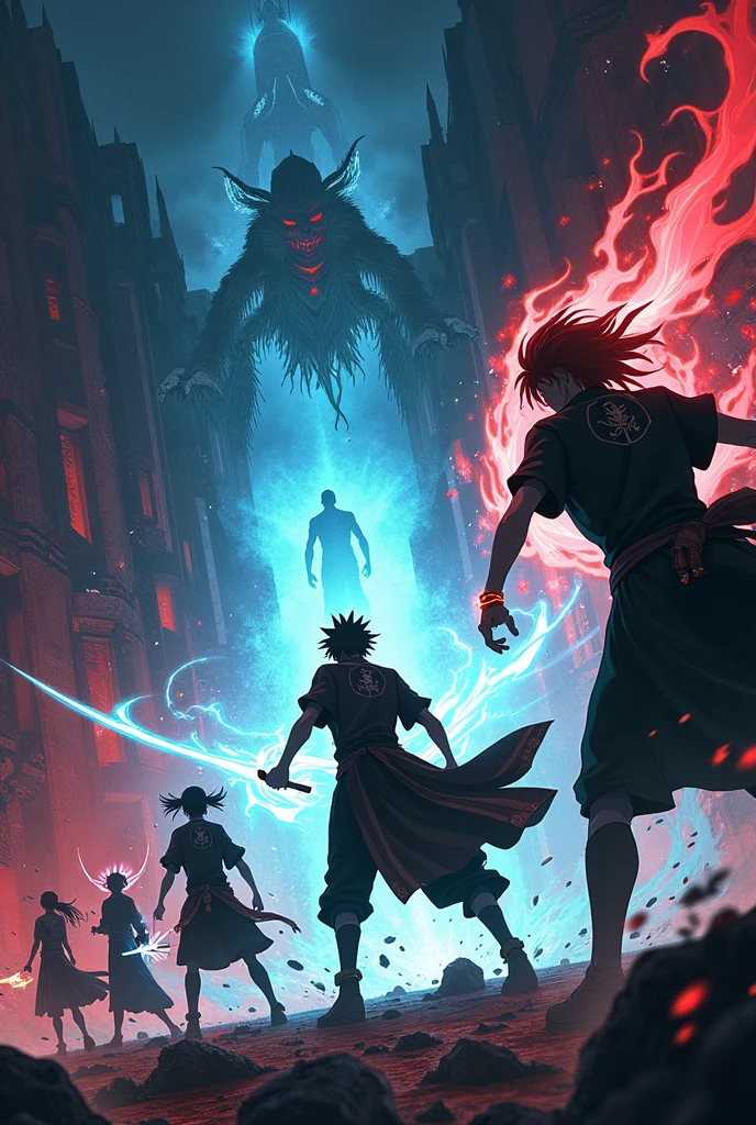 Monster looking at the character in the middle of the image