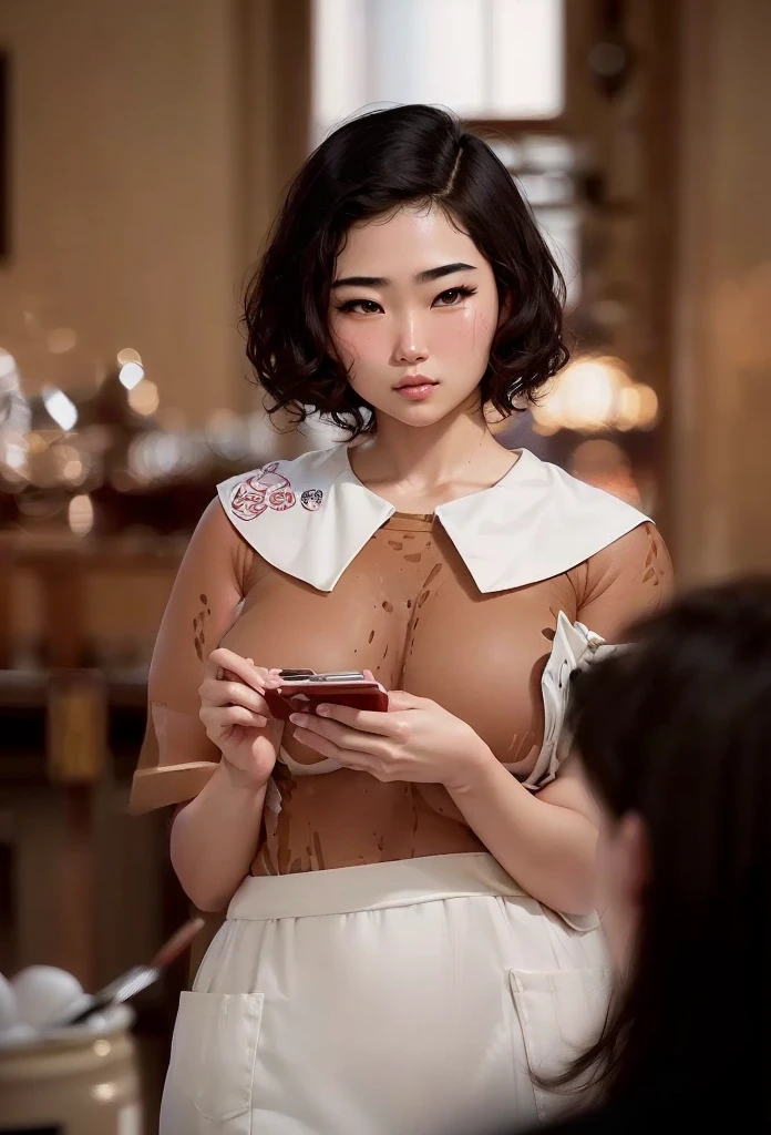 (minigirl on a table standing up below the breasts and face of a giantess girl: 1.3), (minigirl on a table looking up at a giantess: 1.1) closeup breasts and face, (from below view: 1.2), (medium sized breasts), cleavage, (indoors: 1.1), (2girls: 1.5), (height difference: 1.9), (size difference: 1.3), (mature adult woman: 1.3), (yuri: 1.2), (cute girl with girly dress frills: 1.1), (fantasy set in medieval era: 1.1), cute dress, books, teddy bear, toys, weapons, robe, light, (long distance photo: 1.1), (foreshortening table: 1.1), bent over, (minigirl: 1.4), (long distance: 1.2), (far away: 1.2)