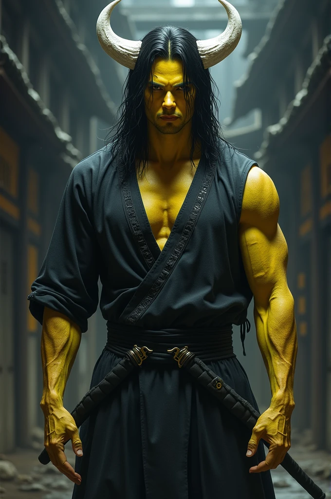8K,(40 year old makai samurai)、four-horned demon god,solo、macho body covered with muscles,Fearless Men,Horribly ripped abs,brown and black light armor,Light brown and black equipment,black hair,brown and black combat pants,Devil makeup,magnificent artwork、((Kyoto panel painting style))、薄暗い広いInside the caveホール,Inside the cave,Photorealistic RAW photos of the highest quality。bright colors,rich colors, Backlight, cinematic lighting, film grain, to be born, 50mm lens, Nikon D850,realistic skin,fantasy art,character art,ultra high resolution,realistic skin,