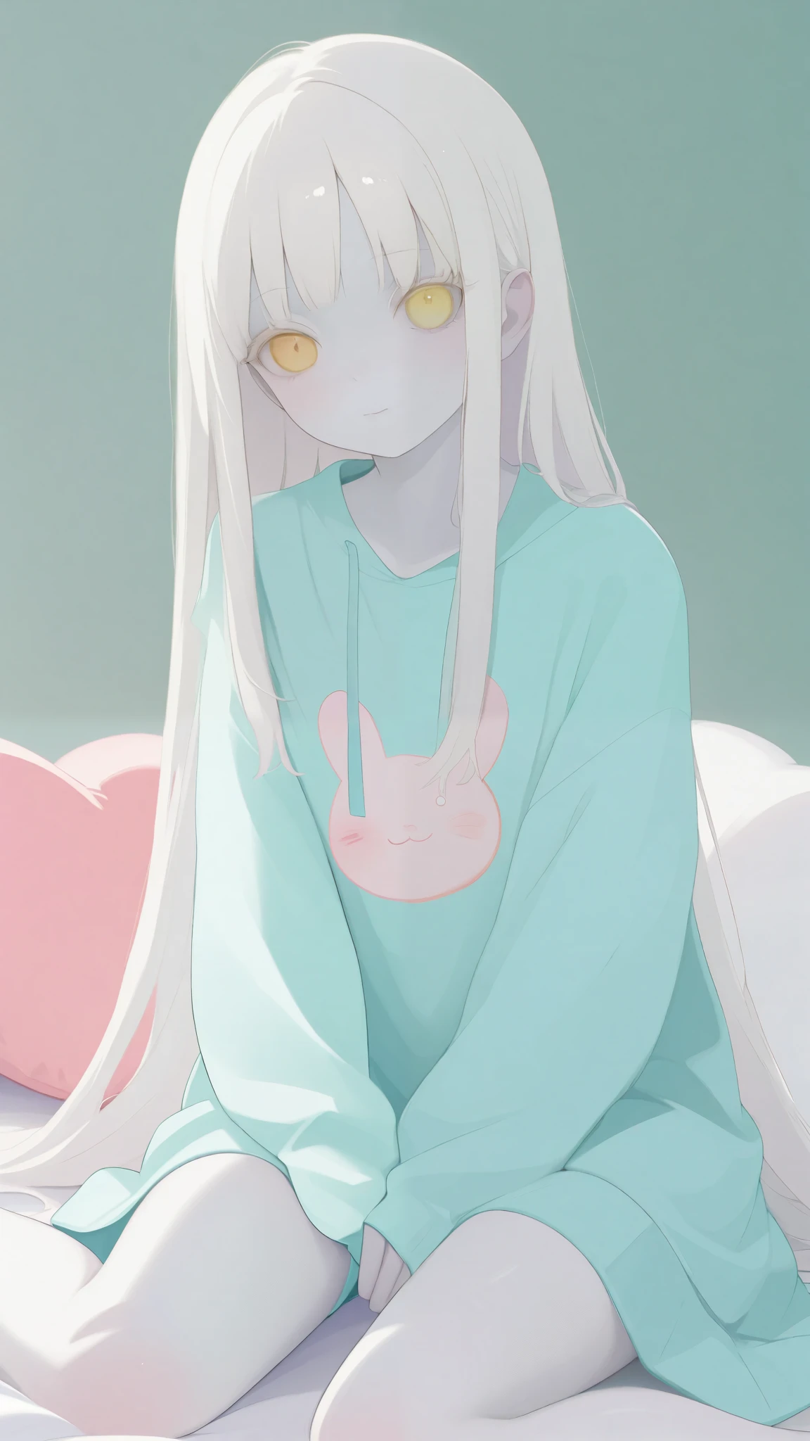  bright color:1.7、   pastel colors that lose luster   :1.7、( top quality 、masterpiece、    very detailed、    One Girl   、((非常に  cute face)) , ((   long hair )), Long white hair,   very long straight hair , Short bangs, Albino white skin, Pale yellow eyes ,    realistic feel that conceals female genitals  ,   cute face、Silky Short Blonde、 Knee、    Gothic Fashion、    very detailed目、  cute face、 bright color:1.7、   pastel colors that lose luster   :1.7