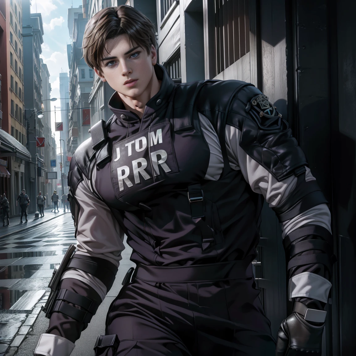 (High resolution CG), ( top quality ), (High resolution CG), ( top quality ), Backstreets,. Kennedy, SWAT Clothing,         beautiful and charming young man,     muscular and tight   ,