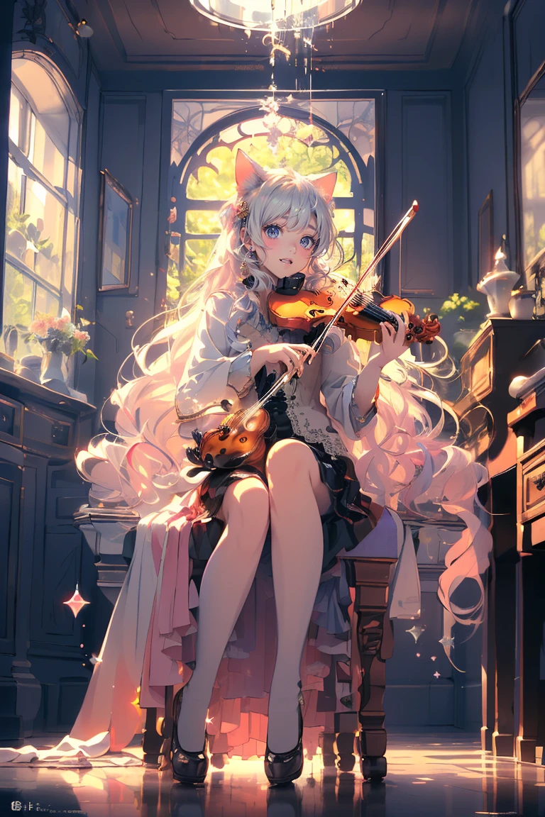 masterpiece, (textured skin), best quality, gorgeous beautiful, (a beautiful girl,wolf ears),detailed clothes,large breasts,narrow waist,, (beautiful face), cinematic lighting, (fantasy anime art ),