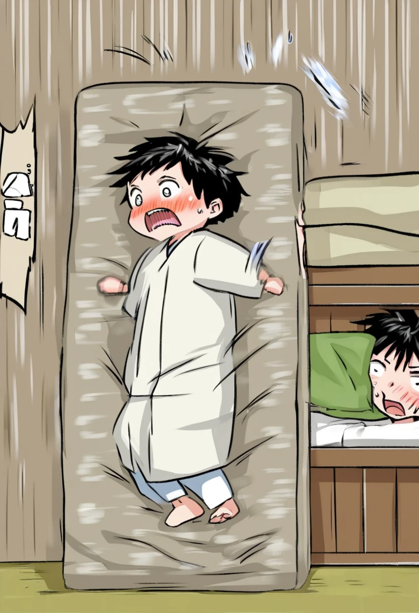 Boy surprised by futon