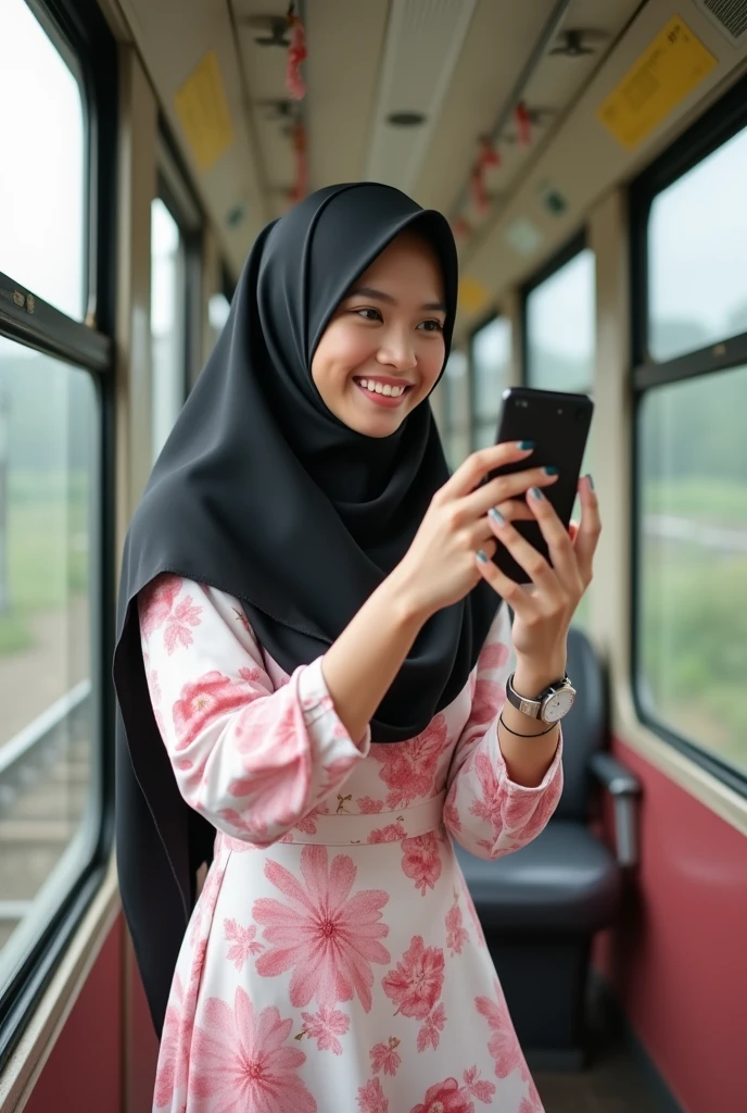 Malaysian Girl,wears hijab,taking selfie,wears red