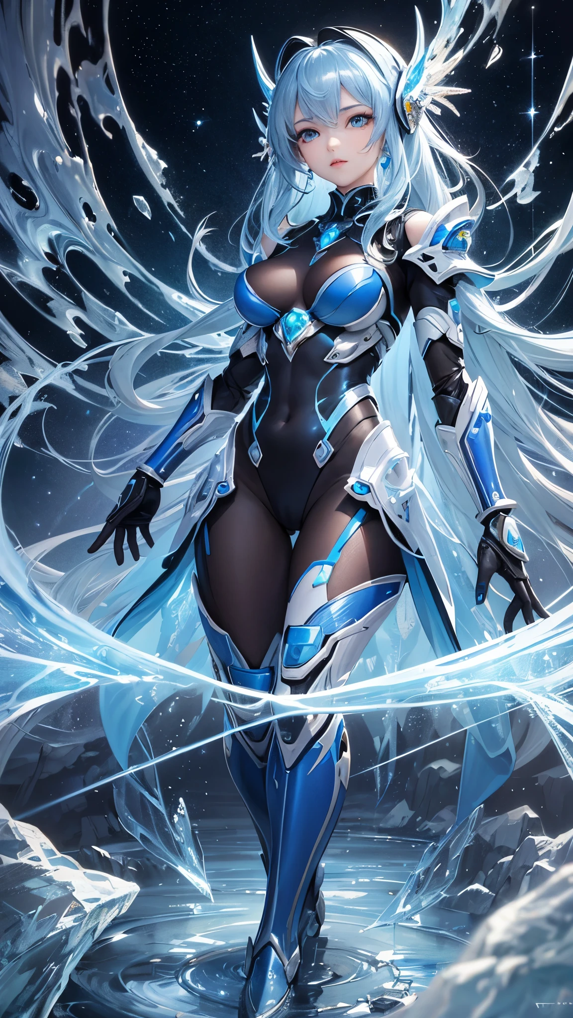 A thick blue skinned female genasi animated
