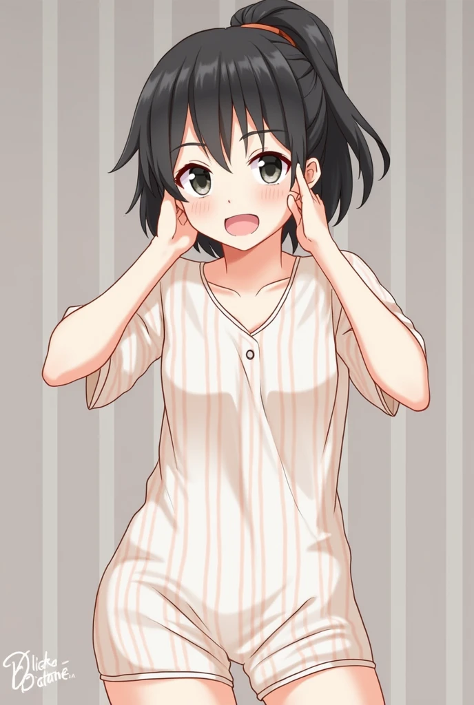 Sitting in bed , taking off her dress showing her black panties , megumi, Konosuba 