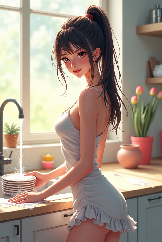 painting of a woman cooking en una cocina with a pot, hermosa obra de arte digital, en la cocina, karol bak uhd, Pintura sensual, chica sexy, James Gurney estilo de pintura, Hermosa pintura realista, en una cocina, Super realistic painting style, hermosa figura, amazing wallpaper, Hermosa obra de arte, Gran nivel de detalle, cerca de la ventana, cooking it, Hermosa figura
