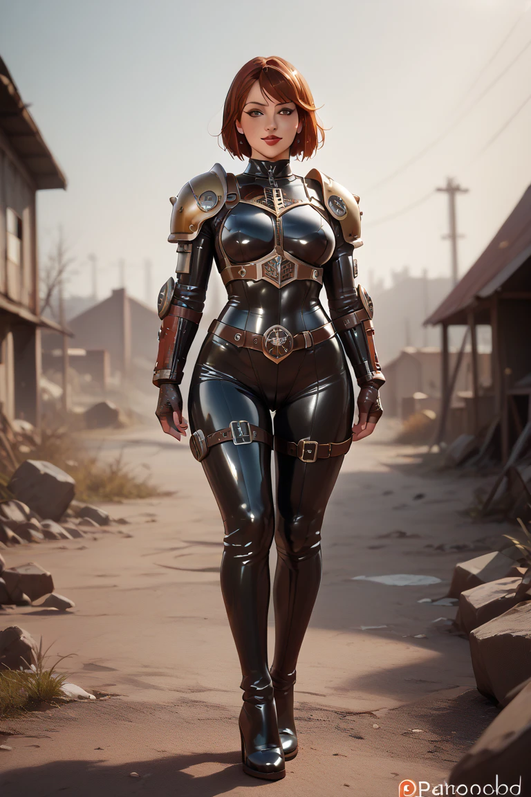  high quality,  8k Ultra HD, girl in latex dismantles armor from the game Fallout 4