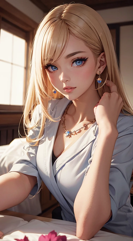 anime girl with blue eyes and blonde hair in a white shirt, blonde anime girl with long hair, smooth anime cg art, attractive anime girl, 🤤 girl portrait, detailed digital anime art, portrait anime girl, seductive anime girl, beautiful anime portrait, realistic young anime girl, beautiful anime woman, clean detailed anime art, beautiful anime girl, realistic anime artstyle