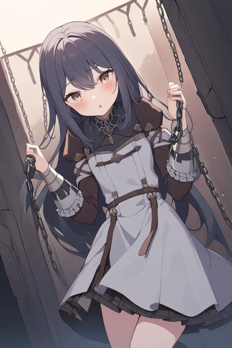 Masterpiece, Best quality, Girl,(((ojousama))), ((Blush)),Hat,Black hair, Blue eyes,Blue dress,((Lolita_Fashion)),((White pantyhose)),((((mary_janes)))), ((Arms_Behind_back)),((Legs together)), (((Bondage))), (((shibari))),(((gag))),