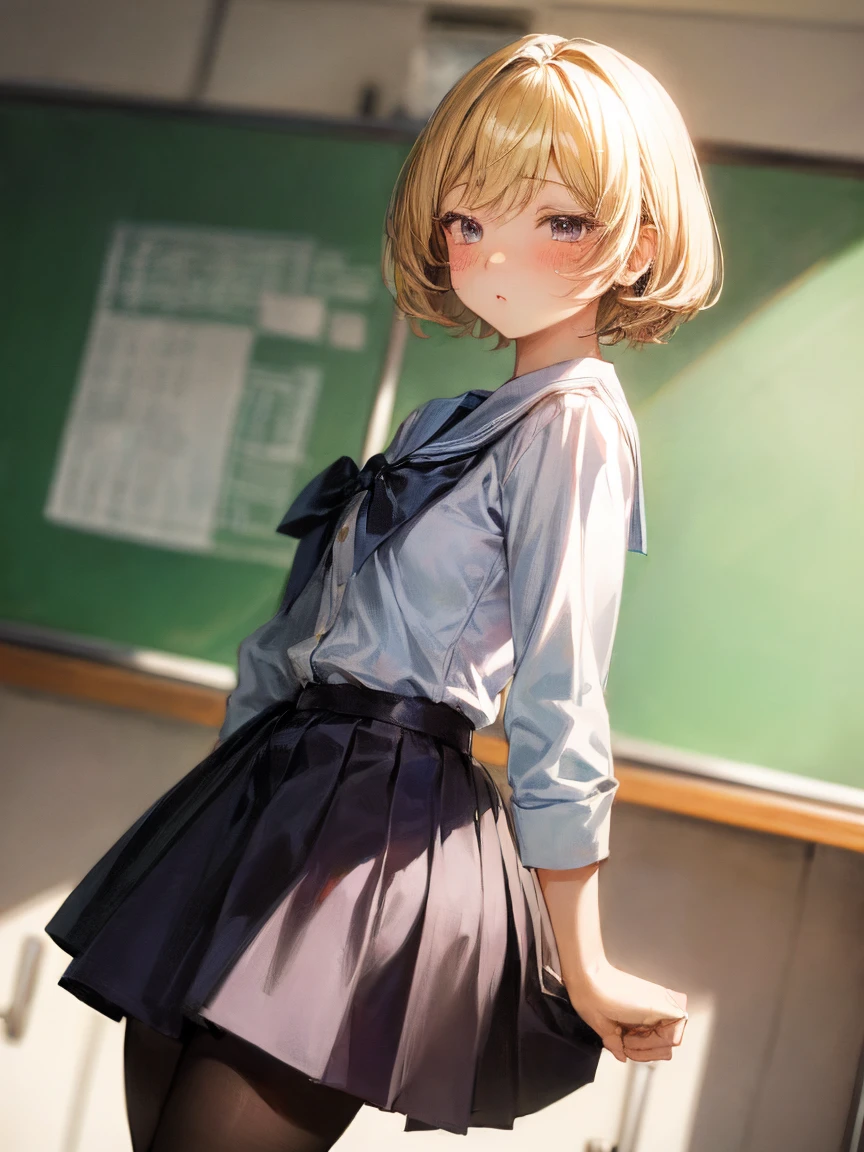 (masterpiece, highest quality:1.2)、(1 girl)、(high school uniform)、(School classroom)、(eyes half closed)、(lots of drool:1.3)、The body shakes violently、[:(detailed face:1.2):0.2] ,  ((Black very short hair)) ,  (black pantyhose),  arched back