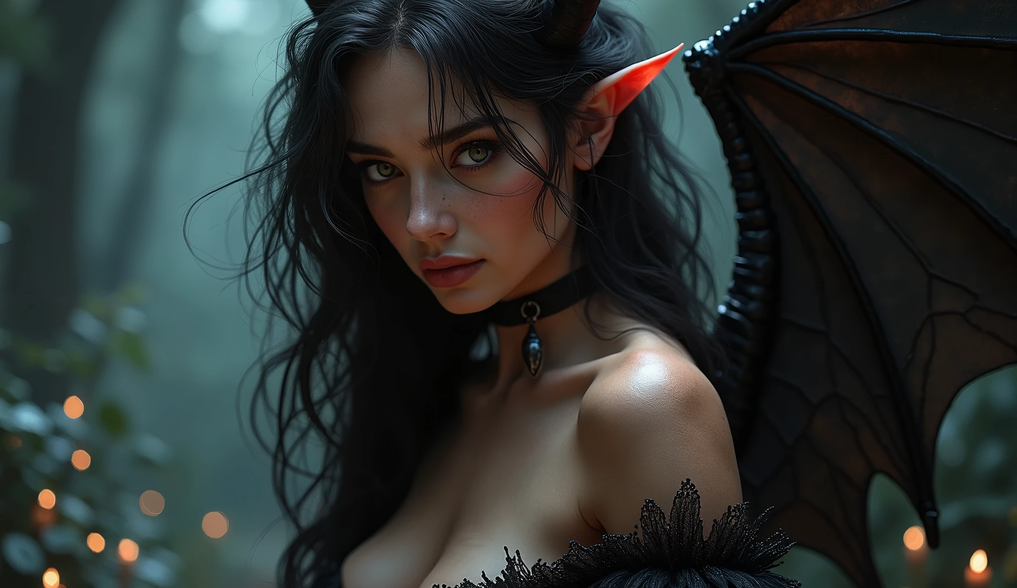 professional detailed photography, (best quality,masterpiece,realistic:1.2), (1girl,perfect body,cute evil face, wings, colored skin, pointy ears, blue skin, red eyes, underboob, demon girl, horns, breasts, genderswap (mtf), genderswap, red wings:1.15),( award winning), best quality, realistic ,ultra high res,ultra-detailed,(by Ali Erturk:1.3), by Geof Darrow ,, (muted colors, dim colors, soothing tones), (vsco:0.3)