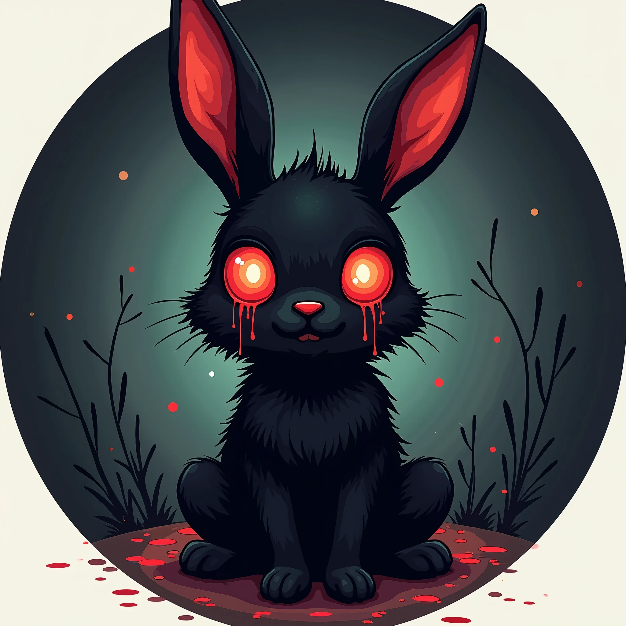 Red Screen Black Rabbit There is a black rabbit with red eyes sitting in the grass - SeaArt AI