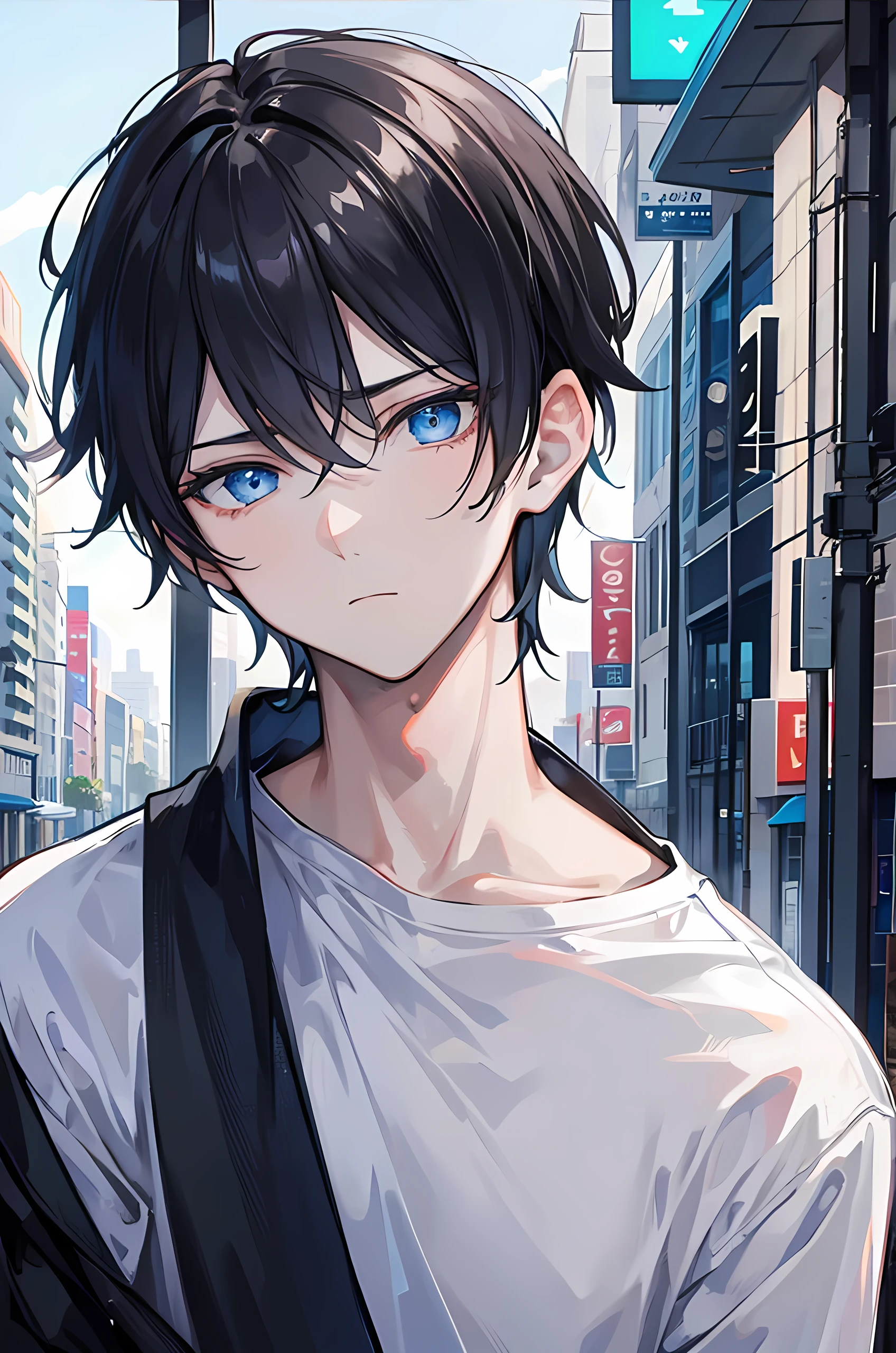 (25-year-old male:1.5) and (Black short hair) and (blue eyes)
(black) and (T-Shirts).(looking at viewer:1.5),upper body,
shiny skin, masterpiece、Highest quality、,smile,Are standing、serious,open mouth,
（Night Park：1.5）、wood、grass、(Night Sky:1.5),(alone:1.5)