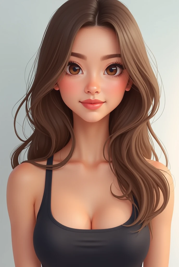 One person, Gaze, smile, Brown Hair, Large Breasts, Blushing, Simple Background, 
