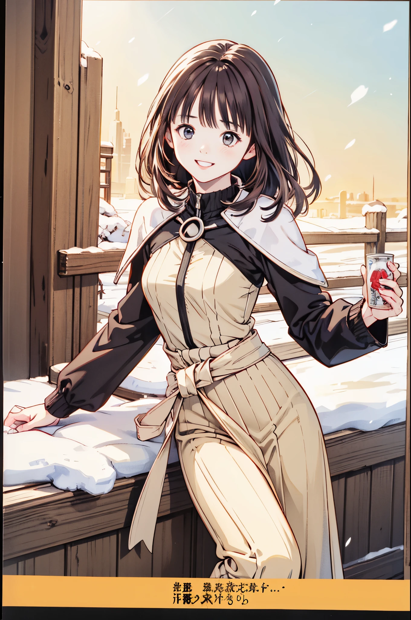 ((((, , perfect anatomy, super detailed skin)))), 1 girl, japanese, 14 years old, shiny skin, large breasts:0.5, watching the view, (smile:1.5), beautiful hair, beautiful face, beautiful detailed eyes, (middle hair:1.5, twintails:1.7), beautiful clavicle, beautiful body, beautiful chest, beautiful thigh, beautiful legs, babyface, , , mole under eye, ((navy , long sleeves, navy pleated skirt, sailor collar, light brown cardigan, black thigh-highs, ((brown medium coat, muffler, knitted gloves)), extremely sexy, seductive thighs)), white panties, (beautiful scenery), winter, evening, hokkaido, sapporo, outdoors, snow, snowfall:1.5, freezing weather, frost, walking, holding a phone, (8k, top-quality, masterpiece:1.2, extremely detailed, , ), (photorealistic), beautiful illustration, cinematic lighting,