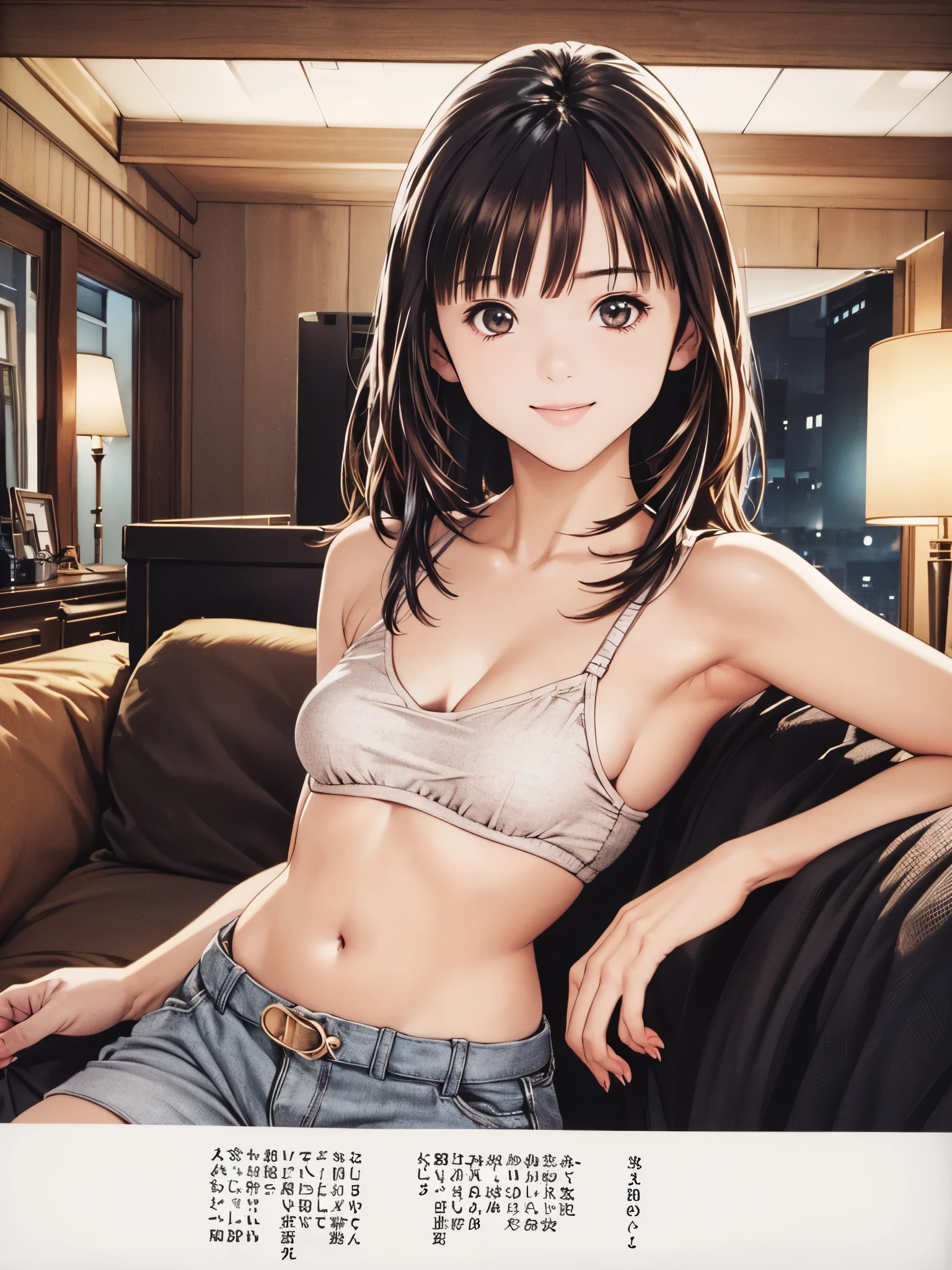 (8k、 top quality 、​masterpiece:1.2)、( realistic 、 ultra-detailed、 super A high resolution、 1 girl、saw a beholder、 beautifully detailed face 、smile、narrow、( slim waist) :1.3)、Autumn Clothes、Mikity、 skin texture、Floating Hair、  Professional Lighting 、hot spring、Black-rimmed square glasses、 Human body、Brown Hair、Idol、