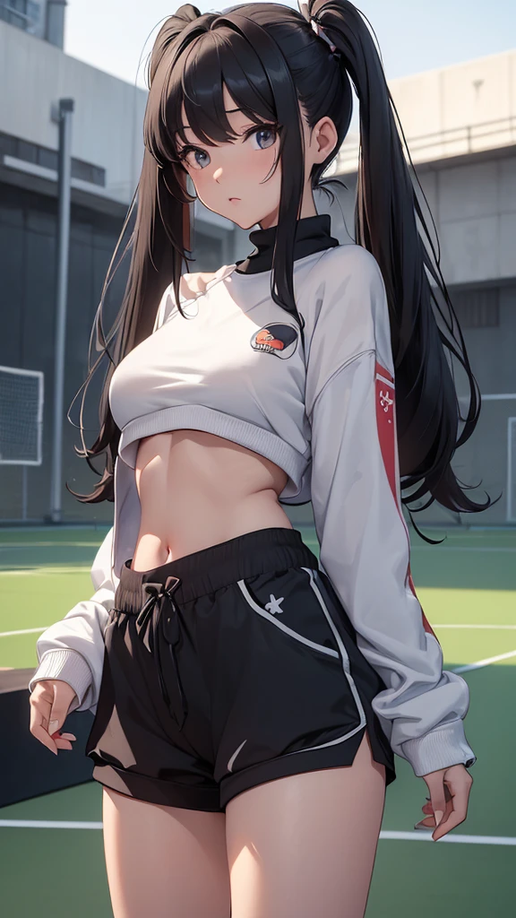 ((((highest quality)))), (((Ultra-precision CG 16K))), (((masterpiece))), (((Very detailed))), (((Extremely detailed))), (((Black outline:1.3, Written boundary depth:1.3 , Written soft outline))), Blur, Bokeh, Maximum clarity and sharpness,Multilayer Texture, Surface Shading, Cinematic lighting, Beautiful details sparkle ,Perfect Proportions, Limited to three woman, BREAK accurate, Anatomically correct, Highly detailed face and skin texture, drawn in detail, Highly detailed facial and skin texture, Detailed eyes, beautiful hair, Beautiful Japanese Idol face, Beautiful and beautiful eyes, Beautiful body, Beautiful breasts, Beautiful thighs, Beautiful legs, Beautiful fingers, (Beautiful views) , skinny body, ((Beautiful Skin)), ((Skin Texture)) BREAK breast enlarged, large Breasts, rocket breasts, (((perky breasts))), covered nipples ,slender waist, (laughing, narrow eyes, blush, determined expression, hot, sweaty , Heavy breathing,) BREAK (((no-bra, wearing oversized football uniform, sportswear, low rise hot pants with slits, no-sleeve, breast is covered by outfit))) , wearing earrings, BREAK ( stick breast out),((( a woman sitting on the playground holding your knees:1.3, stretching out, from front , from below, looking at viewer, close up face))),