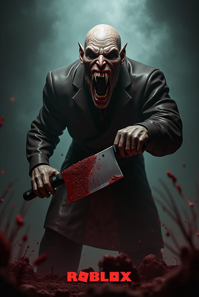 (raw photo, best quality) , (Realistic, photo-realistic: 1.3), Extremely formidable, general plan, masterpiece, ultra-detailed, high resolution, Best illustration, best shadow, complex, depth of field, horror, scary, terrifying, single, man 1 (male), athletic, pale white skin, dirty hair, dreadlocks (scary eye), (red eyes) bad eyes crazy, sadistic smile of crazy monster with sharp and pointed teeth, elongated chin, piercing lips, look at the viewer, black clothes, sleeveless black jacket, blood, sangy, crazy expression, sharpness, his hands hold knives, volumetric fog, 8k, digital SLR, high quality, (film grain: 1.4), Fujifilm XT3, Night, night