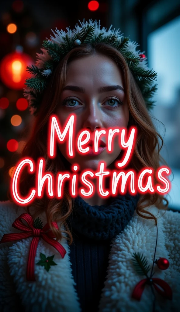 (masterpiece,  top quality :1.2), 1 adult female, Alone, merryXmas ,  message overlay.