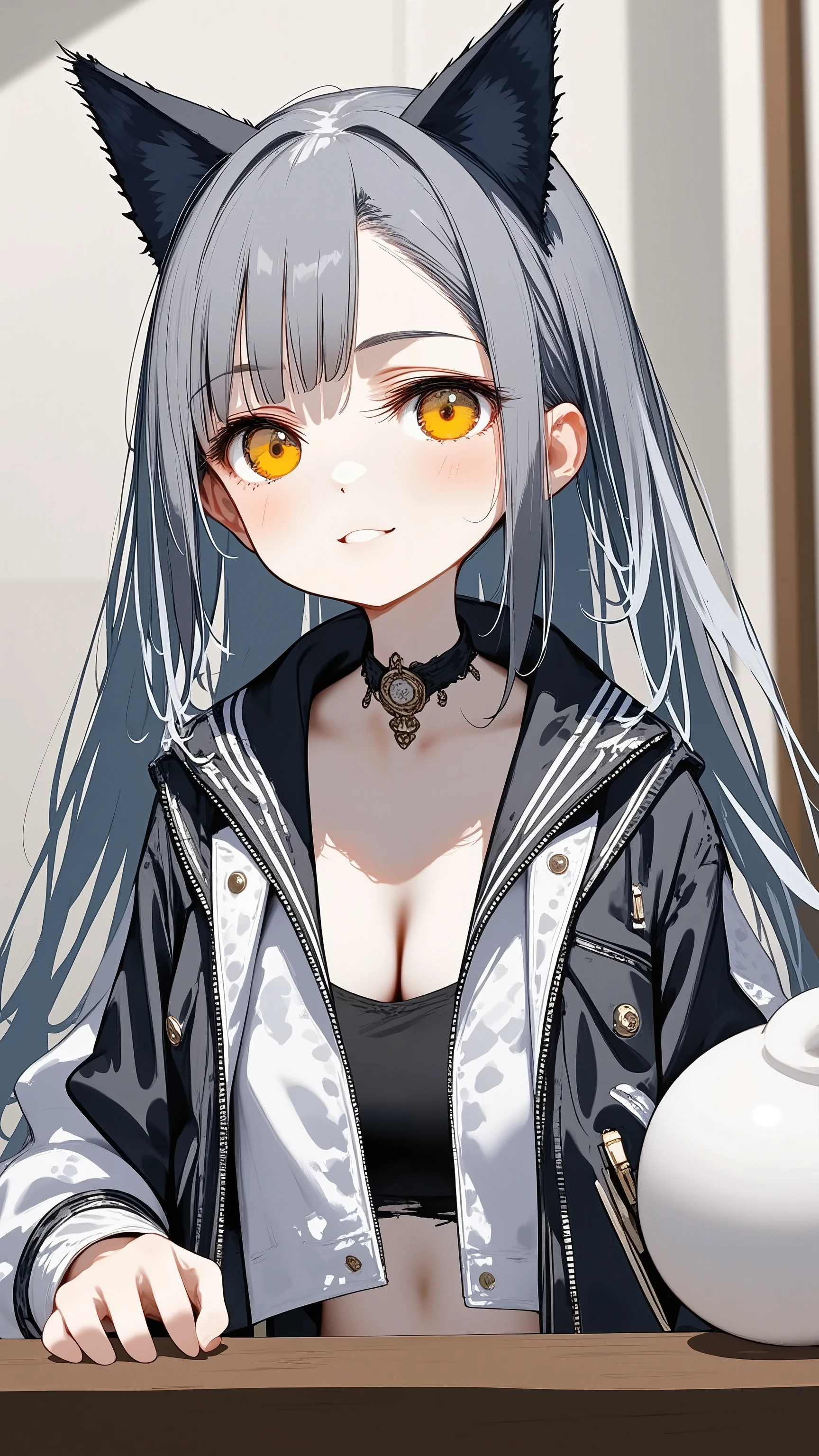((( bright color:1.7、 Light colorの pastel colors that eliminate shine :1.7)))、( top quality 、masterpiece、 very detailed、 One Girl 、 cute face、Silky Short Blonde、((( Gray Hair、 very long hair)))、Yellow Eyes、 knees、 Gothic Fashion、 very detailed目、Small red cheeks and nose、 cute face、Light color:1.7、 pastel colors that eliminate shine :1.7