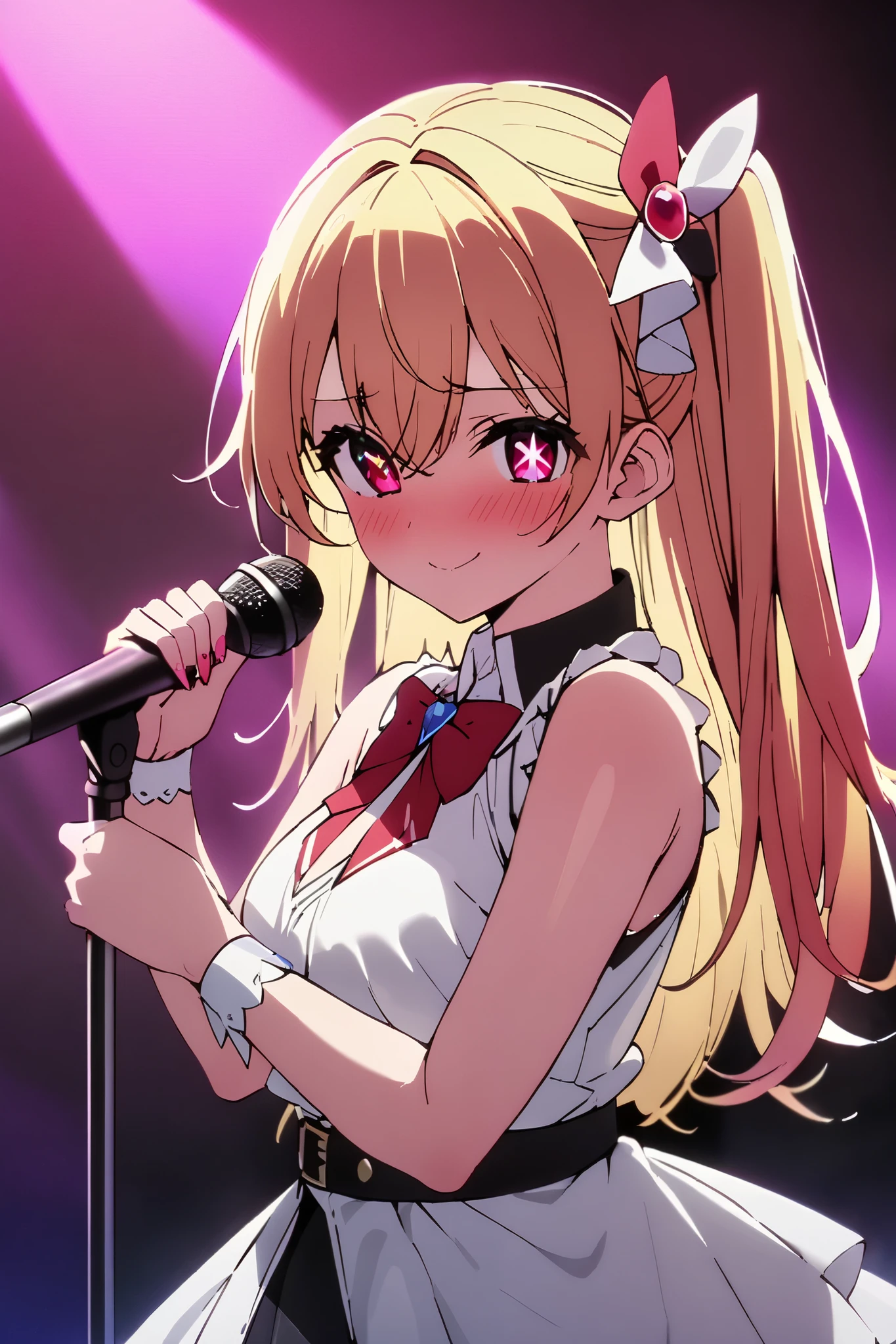 NSFW,masterpiece, top quality , high res, very detailed,Hoshino Ruby\(My Favorite \),Star-shaped pupils, long hair, side ponytail ,Blonde,Idol