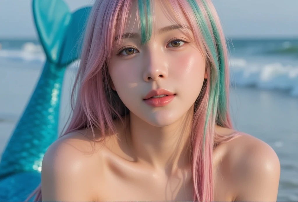 (a masterpiece of),Awesome,superhighresolution,1girl huge large breasts,pink hair,Underwater,ocean floor,Reef fish and vines abound,(mermaids)The girl stares at you,sparkle in eyes,Underwater shots,A clear underwater world,Clear water,See the face and the whole body clearly,A transparent underwater world