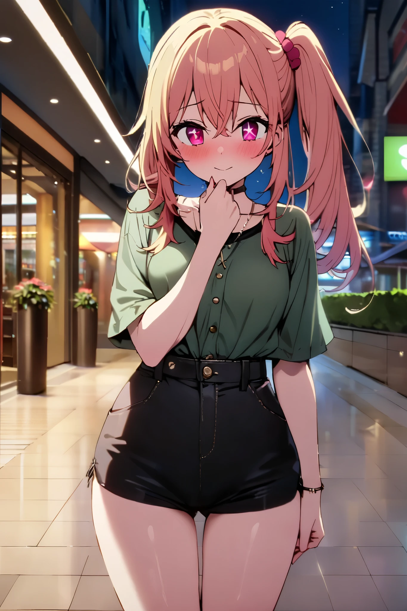 NSFW,masterpiece, top quality , high res, very detailed,Hoshino Ruby\(My Favorite \),Star-shaped pupils, long hair, side ponytail,Blonde, casual clothes,Date