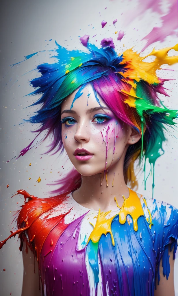 (level difference:1.8),(Paint colliding and splashing on the canvas),(depth of field),1girl's side face blends into it,(side face),open mouth,(liquid paint rainbow hair:1.1) made of paint and defies gravity,thick flowing,(paint splatter:1.3),Liquid state,stunningly beautiful, masterpiece, detailed background,ultra high quality model, ethereal background,abstract beauty, explosive volumetric, oil painting,heavy strokes,Romantic lighting,Sub-Surface Scatterring,lens 135mm,f1.8,glow,8k,high resolution, dreamy,ray tracing,hdr,god rays,