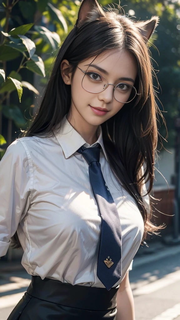 school uniform,Glasses,pantyhose?cute,Mature milf lad,super,full body,nice perfect face with soft skin perfect face,gorgeous long wavy brown-haired,8K resolution,ultra-realistic,ultra-detailed,highs quality,gigantic breasts:1.4)
