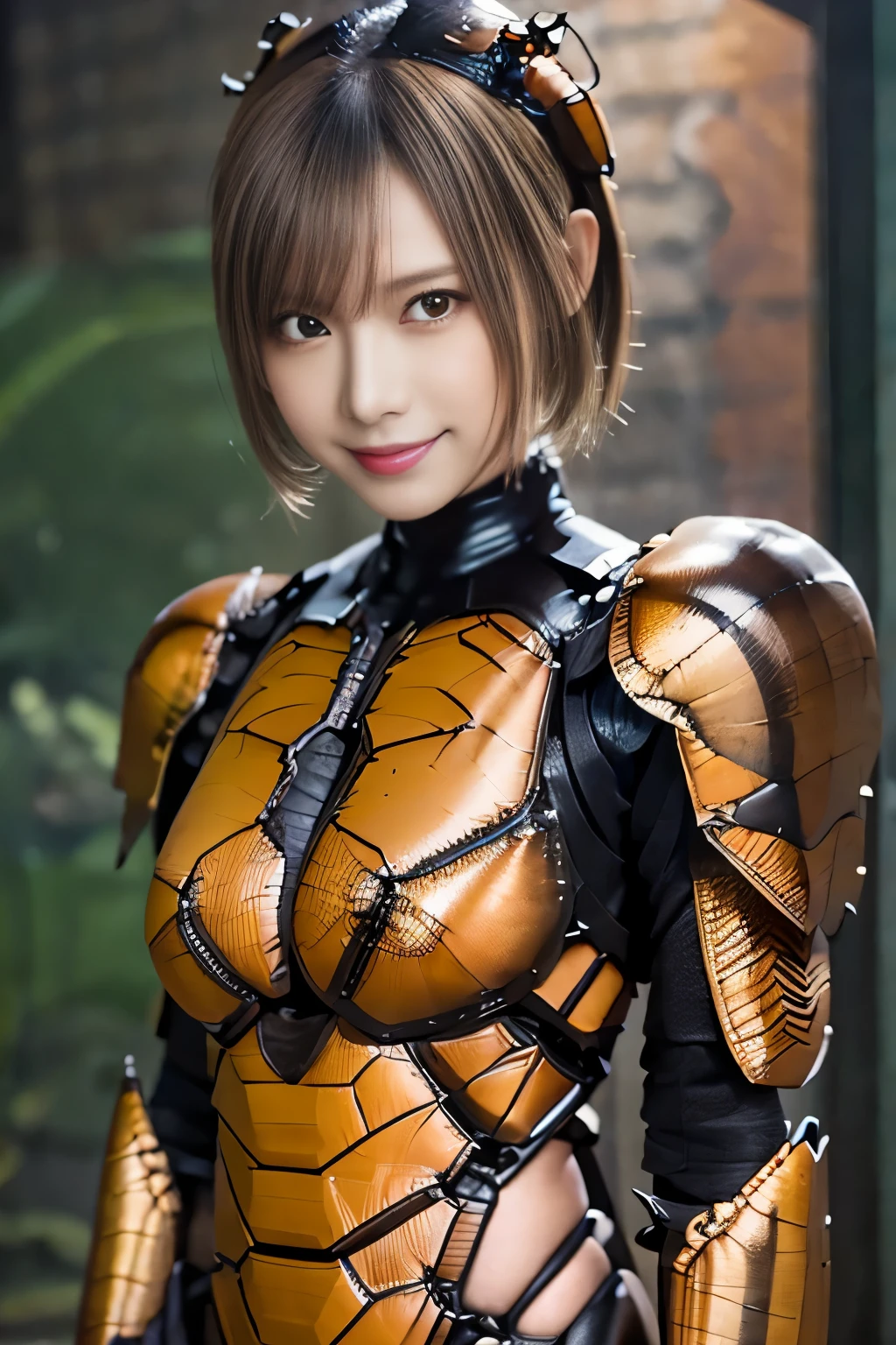 (high resolution,masterpiece,best quality,extremely detailed CG, anime, official art:1.4), realistic, photo, amazing fine details, all intricate, gloss and shiny,awesome many layers, 8k wall paper, 3d, sketch, kawaii, illustration,( solo:1.4), perfect female proportion,villainess, (fusion of dark brown cockroach and lady:1.4), (brown cockroach form lady:1.2), (brown cockroach lady:1.2), (fusion:1.2), (solo:1.4), (evil smile:1.2), muscular, abs, (cockroach brown exoskeleton bio insect suit:1.4), (cockroach brown exoskeleton bio insect armor:1.2), (brown transparency cockroach wing:1.4), (brown cockroach antennae:1.3),