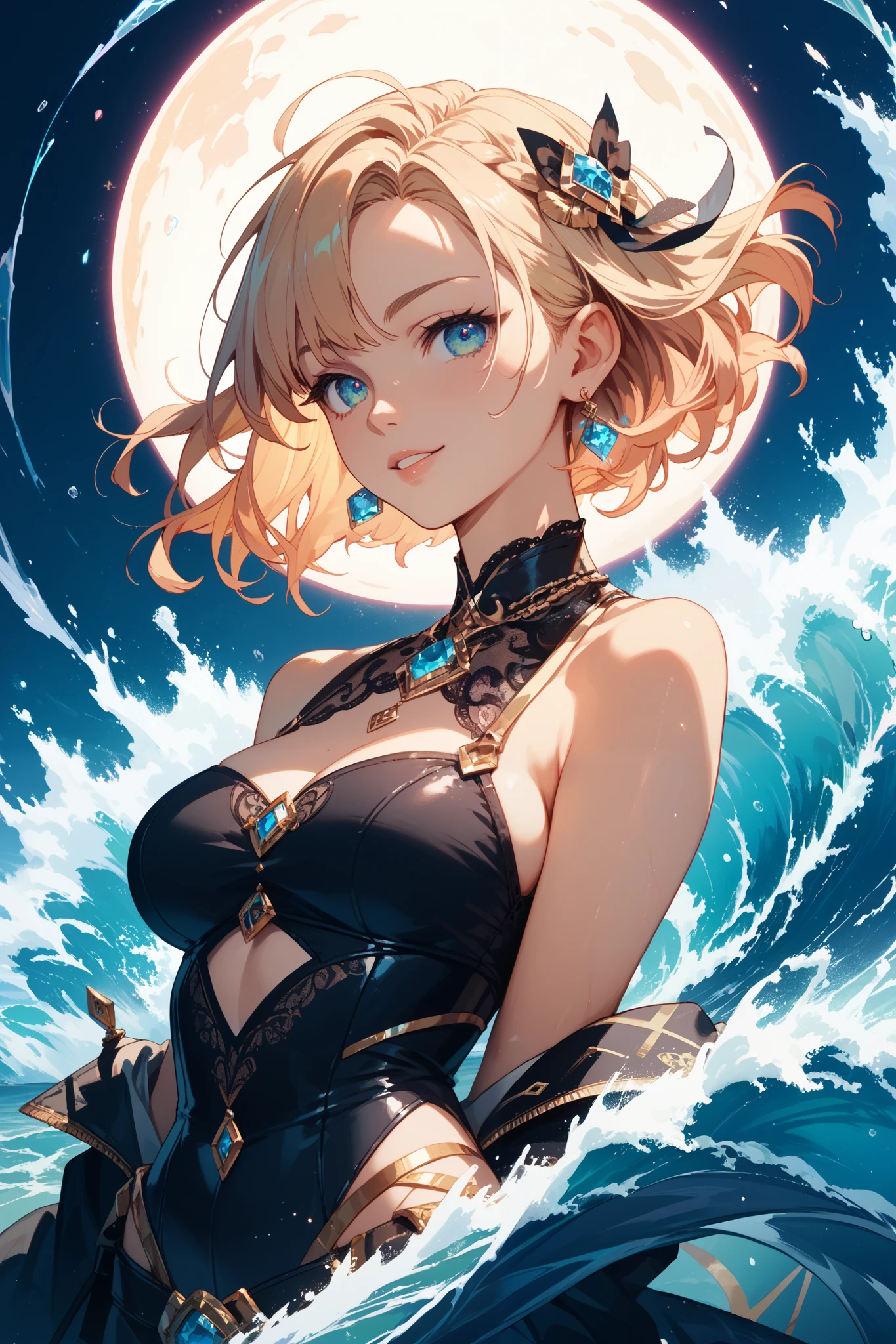 tatsumaki, One punch man,work of art, best qualityer, high qualiy, extremely detaild 8k CG unit wallpaper, (((levitating in the open air, sky, nube, giorno, mar, blue sky, nubey sky, black fitted dress, small, round, perky breasts, thick coxas a mostra, jumps, neckleace))), brave face, rewarded photography, bokeh, Depth of field, HDR, flowers, Chromatic aberration, photorrealistic, extremely detaild, trend in artstation, tendência na cgsociety, intrikate, high détail, Dramatic, art halfway through the trip
