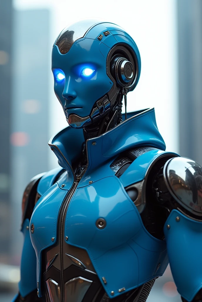 ((best quality)), ((masterpiece)), (detailed), blue ai robot with fashionable clothes, muscular
Show his chest with the logo of a light bulb and the word Adonis.