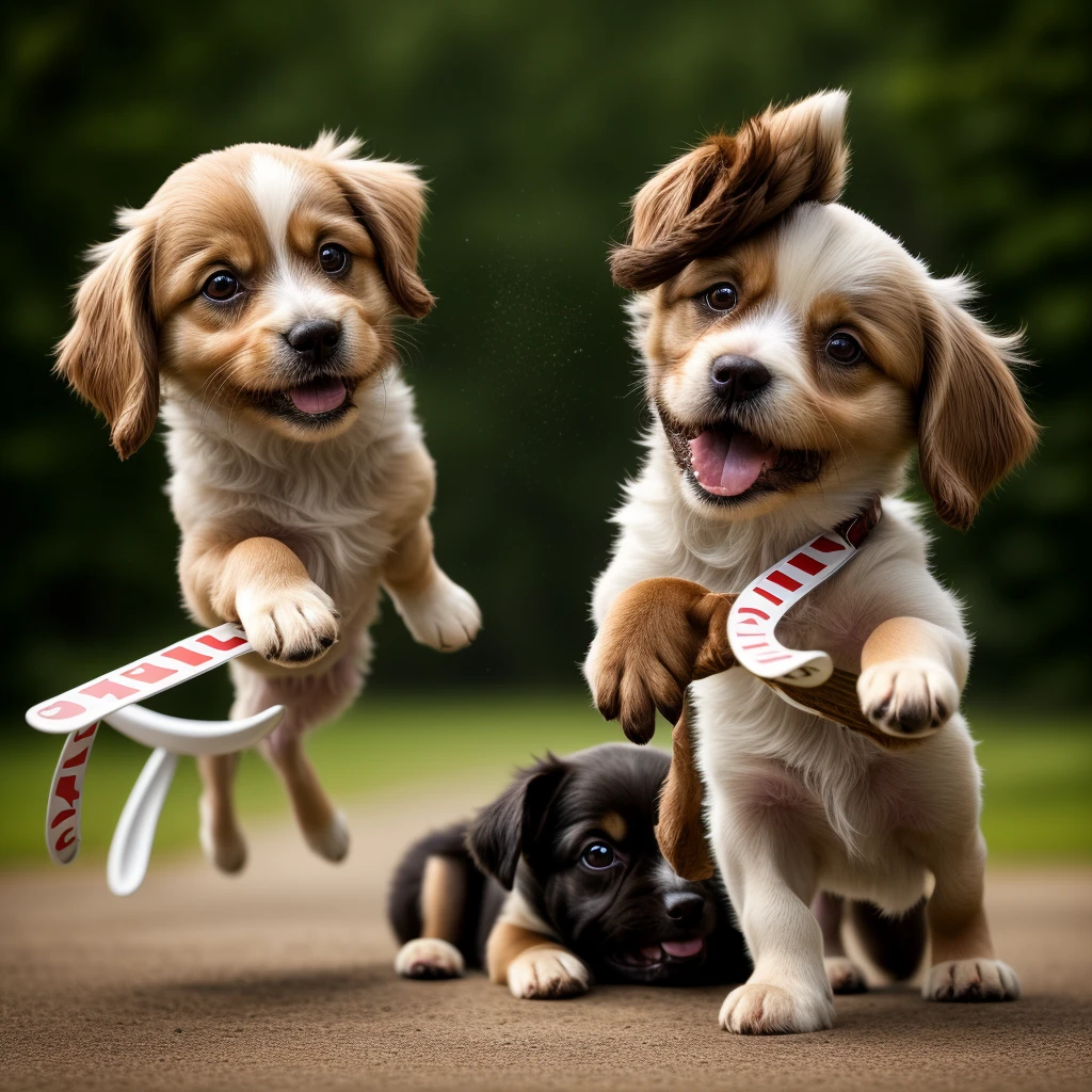 masterpiece, best quality, Cinematic photo of cute dogs playing, photograph, film,  highres icon