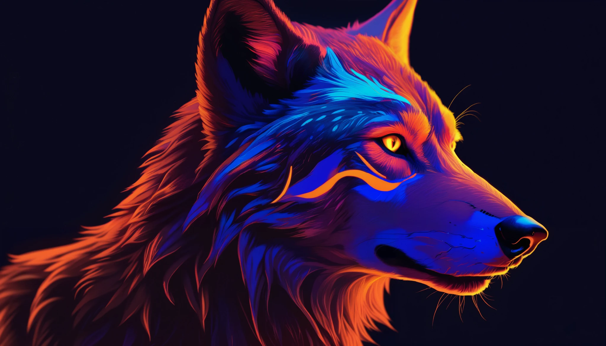 Portrait of a Wolf with blacklight makeup, fantasy, highly detailed, digital painting, artstation, concept art, sharp focus, illustration,