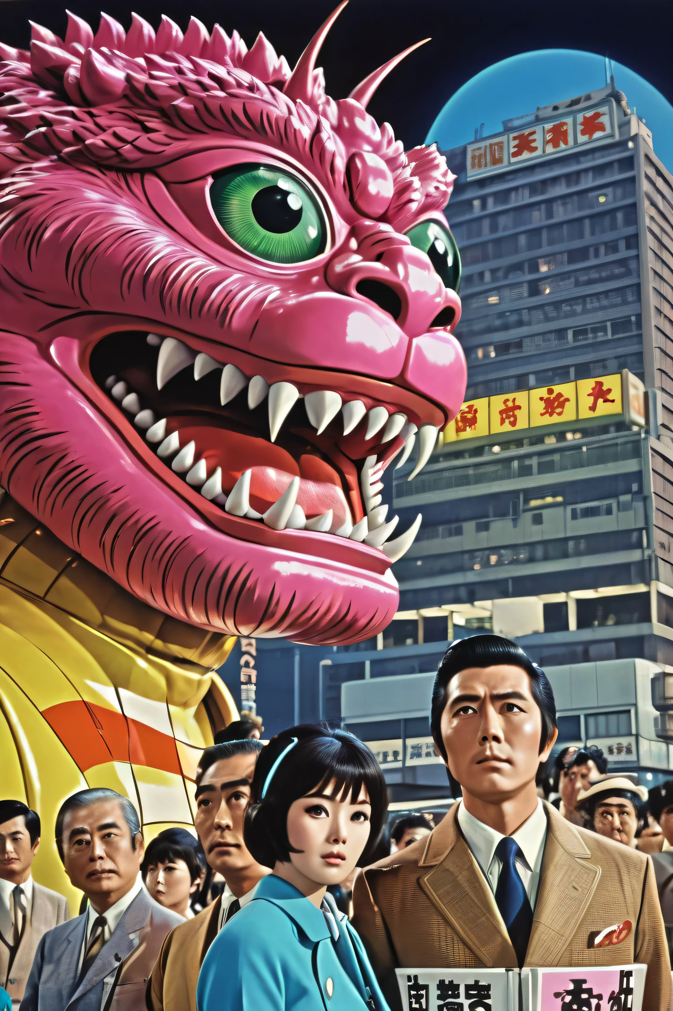 Manga characters, 1970's comic art , 1970's Japanese TV show monster, detailed Digital Paint, bright color, dynamic composition , Dramatic lighting, vintage aesthetics , ( top quality,4K,8k, high definition ,masterpiece:1.2), {{more}} ,( realistic ,photo realistic ,photo- realistic :1.37), Extremely Detailed Eyes and Faces , has long eyelashes, Beautifully Drawn , dynamic composition ,Dramatic lighting, bright color, retro anime style poster 、 retro futuristic ,1960s anime , 1970's Japanese TV , Tsuburaya Productions , large number of ren , large number of kaiju , SFX transformation hero , Manga art, Digital Paint