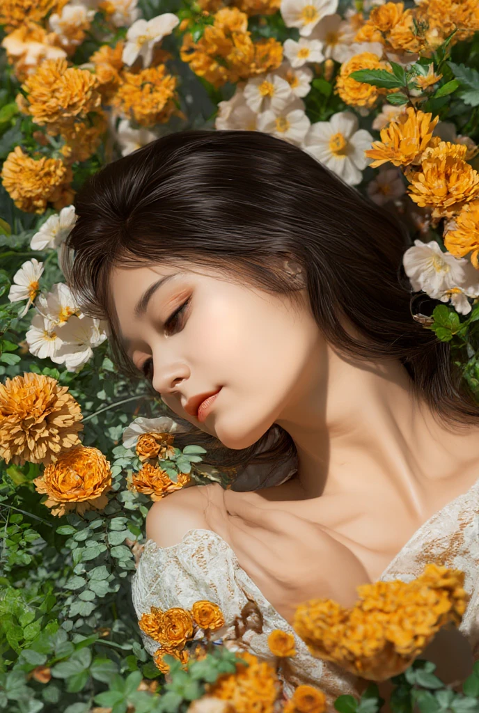 Masterpiece Real High Definition 4K Chick Taking a Nap in a Flower Garden