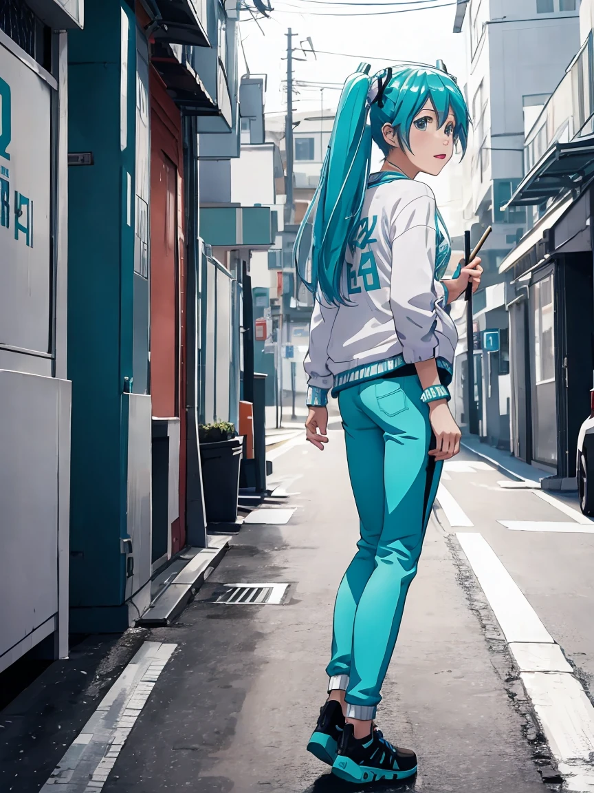 miku hatsune、marason、Racer Pants、１a person、stick out your butt