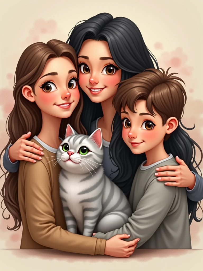 Blonde woman with 2 children, 2 year old girl and 11 year old boy and kitten