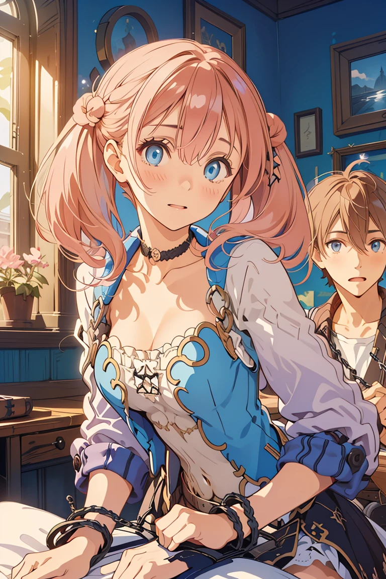 Atelier Escha & Logy、pink hair, (  blue eyes:1.5),  twin tails, 
Clothes to break
 Destroy l (vaginal penis) ,intercourse with a man, sexual intercourse with men , boy on top, missionary , value,face to face
壊す (masterpiece:1.2), top quality , high res, unity 8k wallpaper , (  illustrations:0.8), (  beautiful detailed eyes:1.6),  Extremely Detailed Faces,  perfect lighting,  very detailed CG, (perfect hand,  Perfect Anatomy), 
 break bed
Break pussy cum,   (shackles:1.5), chains
